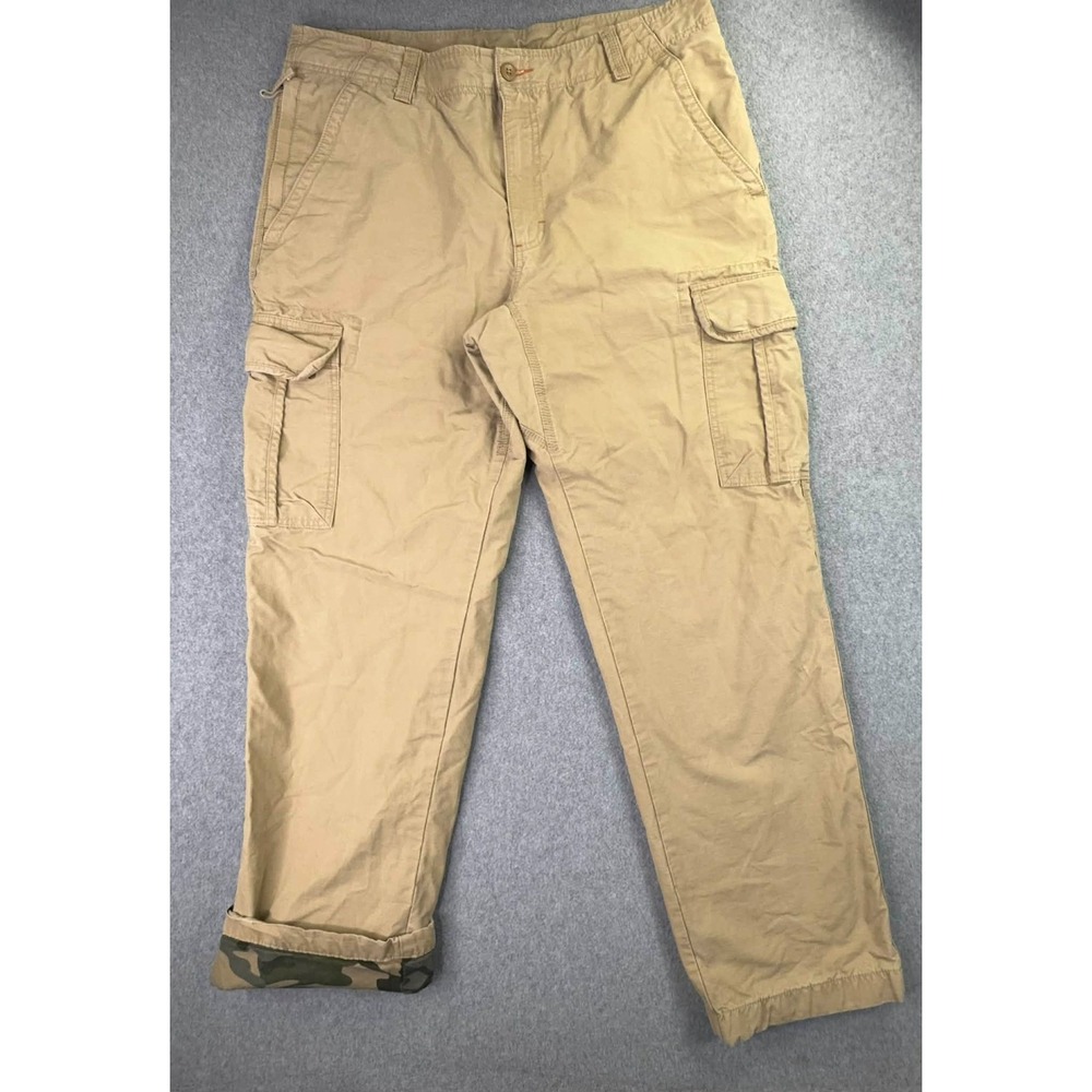 LL Bean Camo Lined Cargo Khaki Pants Men's Size 35x32" Hunt Hike Outdoor